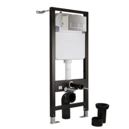 Homestylestore White Ceramic Bathroom Wall Hung Round Rimless Toilet Wc Tall Wall Frame And Chrome Rectangular Flush Plate - thumbnail 3