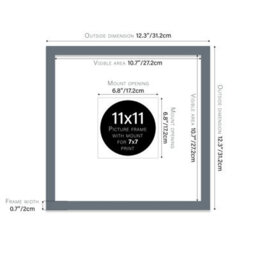 "11X11"" Grey Picture Frame - 11X11"" Square Frame With 7X7"" Mount For 11X11""/7X7"" Pictures Luxurious Style Wall Art, 1 Pack" - thumbnail 2