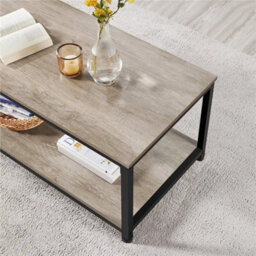 Gray Industrial Coffee Table W/ Storage Shelf Vintage Wood Side Table For Living Room - thumbnail 6