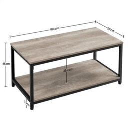 Gray Industrial Coffee Table W/ Storage Shelf Vintage Wood Side Table For Living Room - thumbnail 2
