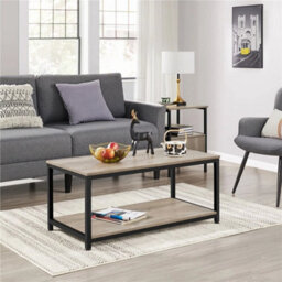 Gray Industrial Coffee Table W/ Storage Shelf Vintage Wood Side Table For Living Room - thumbnail 5