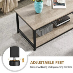 Gray Industrial Coffee Table W/ Storage Shelf Vintage Wood Side Table For Living Room - thumbnail 4