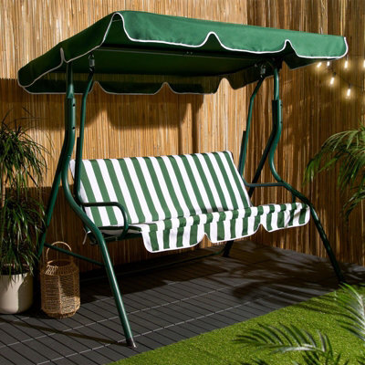 Ohs 3 Seater Swing Bench Garden Furniture Set Outdoor Canopy Patio Sofa, Green - image 1