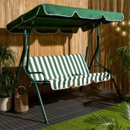 Ohs 3 Seater Swing Bench Garden Furniture Set Outdoor Canopy Patio Sofa, Green - thumbnail 1