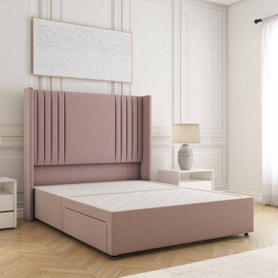 Bsspoke Cheshire Divan Bed Set Pink Plush Velvet With 54Inch Headboard No Mattress No Drawers In Double King 4Ft 6Ft - image 1