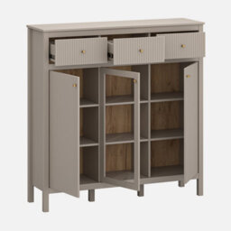 Heze Furniture Kleo 3 Door 3 Drawers Sideboard With Glass - Taupe - thumbnail 3