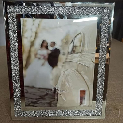 Deenz Crushed Crystals Photo Frame Silver Mirrored Crushed Jewel Crystal Diamante Picture Frame (8X10 Inch)