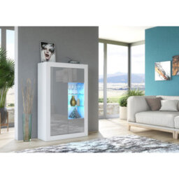 Creative Furniture Arcadia Display Cabinet 140Cm - White & Grey Gloss Doors And Led Lights - thumbnail 2