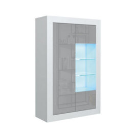 Creative Furniture Arcadia Display Cabinet 140Cm - White & Grey Gloss Doors And Led Lights - thumbnail 5