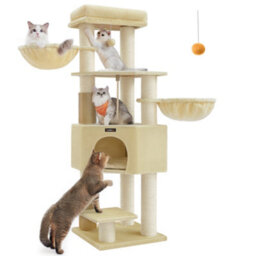 LEDREM Cat Tree For Large Cats, Heavy-Duty Cat Tower With Self-Warming Pads, 2 Self-Groomers, 9 Scratching Posts, Large Perch - thumbnail 3