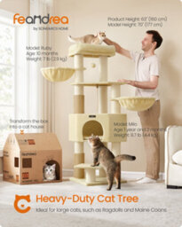 LEDREM Cat Tree For Large Cats, Heavy-Duty Cat Tower With Self-Warming Pads, 2 Self-Groomers, 9 Scratching Posts, Large Perch - thumbnail 4