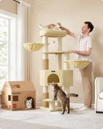 LEDREM Cat Tree For Large Cats, Heavy-Duty Cat Tower With Self-Warming Pads, 2 Self-Groomers, 9 Scratching Posts, Large Perch - thumbnail 1