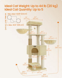 LEDREM Cat Tree For Large Cats, Heavy-Duty Cat Tower With Self-Warming Pads, 2 Self-Groomers, 9 Scratching Posts, Large Perch - thumbnail 9