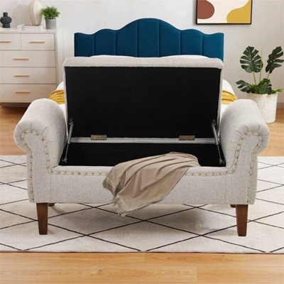 Linen Fabric Upholstered Bench Bed End Window Seat Ottoman Storage - image 1