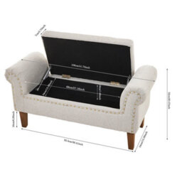 Linen Fabric Upholstered Bench Bed End Window Seat Ottoman Storage - thumbnail 2