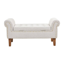 Linen Fabric Upholstered Bench Bed End Window Seat Ottoman Storage - thumbnail 6