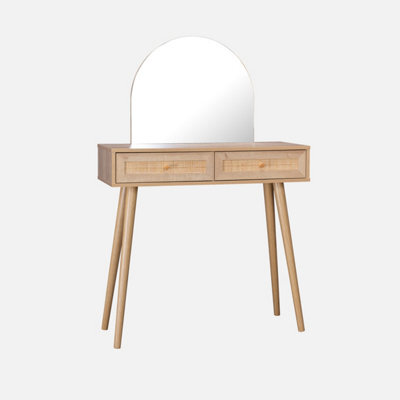 Sweeek - 2-Drawers Dressing Table With Rounded Mirror Boheme Natural 90X35X135.5 Cm - image 1