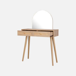 Sweeek - 2-Drawers Dressing Table With Rounded Mirror Boheme Natural 90X35X135.5 Cm - thumbnail 3