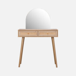 Sweeek - 2-Drawers Dressing Table With Rounded Mirror Boheme Natural 90X35X135.5 Cm - thumbnail 4