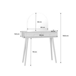 Sweeek - 2-Drawers Dressing Table With Rounded Mirror Boheme Natural 90X35X135.5 Cm - thumbnail 8