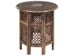 Wyld And Coco Mangocraft Round Side Table Dark Mango Wood Carved Top Dia 53 Cm - thumbnail 1