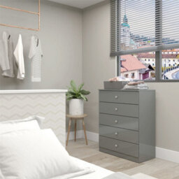 Denver Grey Gloss 5 Drawer Chest Of Drawers Bedroom Furniture Storage - thumbnail 6
