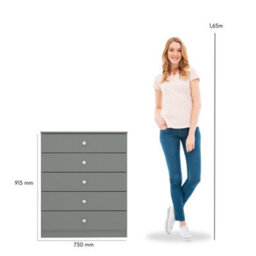 Denver Grey Gloss 5 Drawer Chest Of Drawers Bedroom Furniture Storage - thumbnail 9
