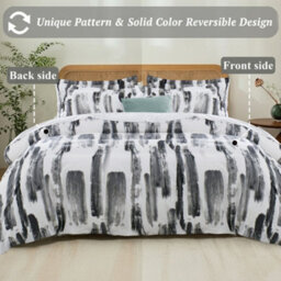 Aspire Homeware Printed Microfiber Duvet Cover Set, Grey Stripe Reversible, Double, (L)200Cm X (W)200Cm - thumbnail 2