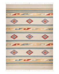 Beliani Klim Handwoven Cotton Kilim Rug 140 X 200 Cm Beige Multicolour Reversible Tassels - thumbnail 1