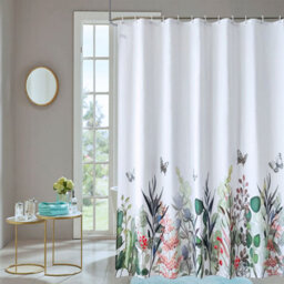 Neel Blue Wildflower Shower Curtain Polyester Fabric Bathroom With 12 Curtain Hook Waterproof 180Cm X 200Cm