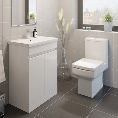 Affine 600mm Gloss White Bathroom Vanity Unit Basin Soft Close Square Toilet Modern - image 1