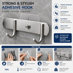 Volunx Self Adhesive Wall Hooks Screw No Drill Strong Sticky Hooks Bathroom Kitchen Home 5-20 - thumbnail 8