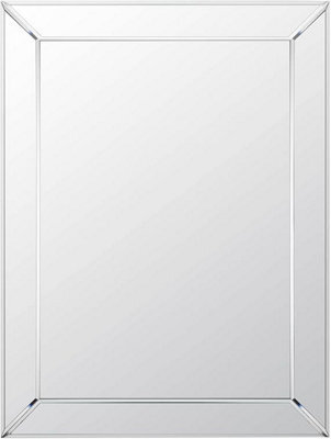 Biznest All Glass Frameless Mirrored Border Bevelled Mirror Silver Wall Mirror 80X60Cm - image 1