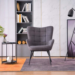 More4Homes Vera Fabric Occasional Living Room Bedroom Modern Metal Legs Accent Chair Armchair (Charcoal W Footstool) - thumbnail 6