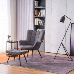 More4Homes Vera Fabric Occasional Living Room Bedroom Modern Metal Legs Accent Chair Armchair (Charcoal W Footstool) - thumbnail 1