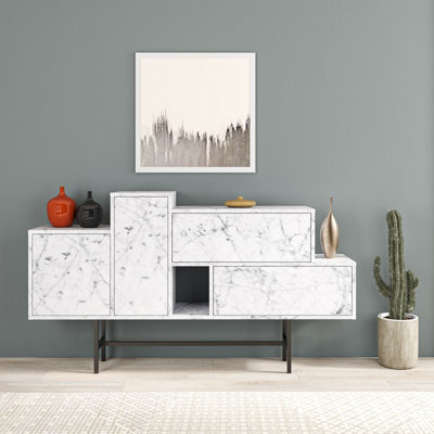 Decortie Hermes Console Sideboard Display Unit 2 Cabinets 2 Drawers Modern Storage White Marble Effect 160Cm - image 1