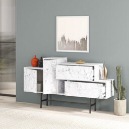 Decortie Hermes Console Sideboard Display Unit 2 Cabinets 2 Drawers Modern Storage White Marble Effect 160Cm - thumbnail 5