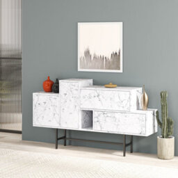 Decortie Hermes Console Sideboard Display Unit 2 Cabinets 2 Drawers Modern Storage White Marble Effect 160Cm - thumbnail 4