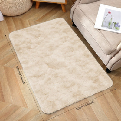 Aspire Homeware Non-Slip Tie Dye Cream Shaggy Rug Soft Fluffy Doormat, (L)80Cm X (W)50Cm