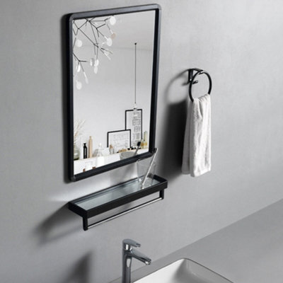 Darphe Black Modern Bathroom Wall-Mounted Square Mirror Without Drilling Holes - image 1