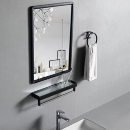 Darphe Black Modern Bathroom Wall-Mounted Square Mirror Without Drilling Holes