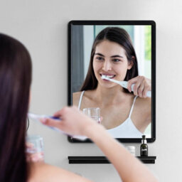 Darphe Black Modern Bathroom Wall-Mounted Square Mirror Without Drilling Holes - thumbnail 3