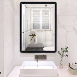 Darphe Black Modern Bathroom Wall-Mounted Square Mirror Without Drilling Holes - thumbnail 2