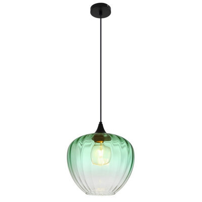 Luminosa Lighting Luminosa Sander Dome Pendant Ceiling Light Matt Black Green Glass Shade 1X E27 - image 1