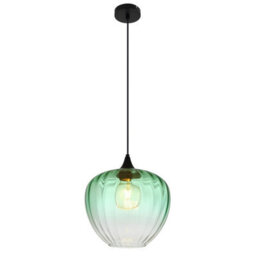 Luminosa Lighting Luminosa Sander Dome Pendant Ceiling Light Matt Black Green Glass Shade 1X E27 - thumbnail 1