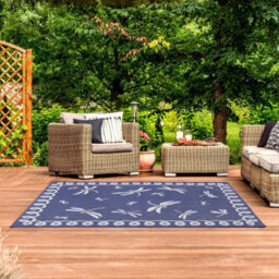 Blue Outdoor Rug, Animal Bordered Stain-Resistant Rug For Patio Decks Garden, 15mm Modern Outdoor Rug- 80Cm X 150Cm - thumbnail 1