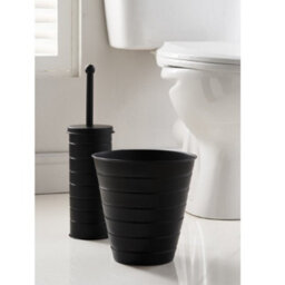 Toilet Brush With Lid Holder & Bin Set Bathroom Trash Cleaner Tidy Metal Black