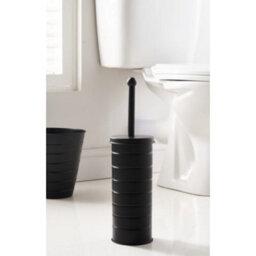 Toilet Brush With Lid Holder & Bin Set Bathroom Trash Cleaner Tidy Metal Black - thumbnail 5