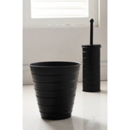 Toilet Brush With Lid Holder & Bin Set Bathroom Trash Cleaner Tidy Metal Black - thumbnail 4