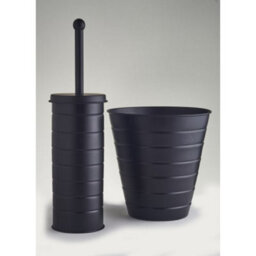 Toilet Brush With Lid Holder & Bin Set Bathroom Trash Cleaner Tidy Metal Black - thumbnail 2